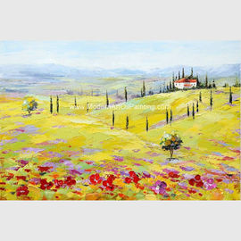 Modernes abstraktes Landschaftsölgemälde-gelber roter Toskana-Dorf-Firmendekor